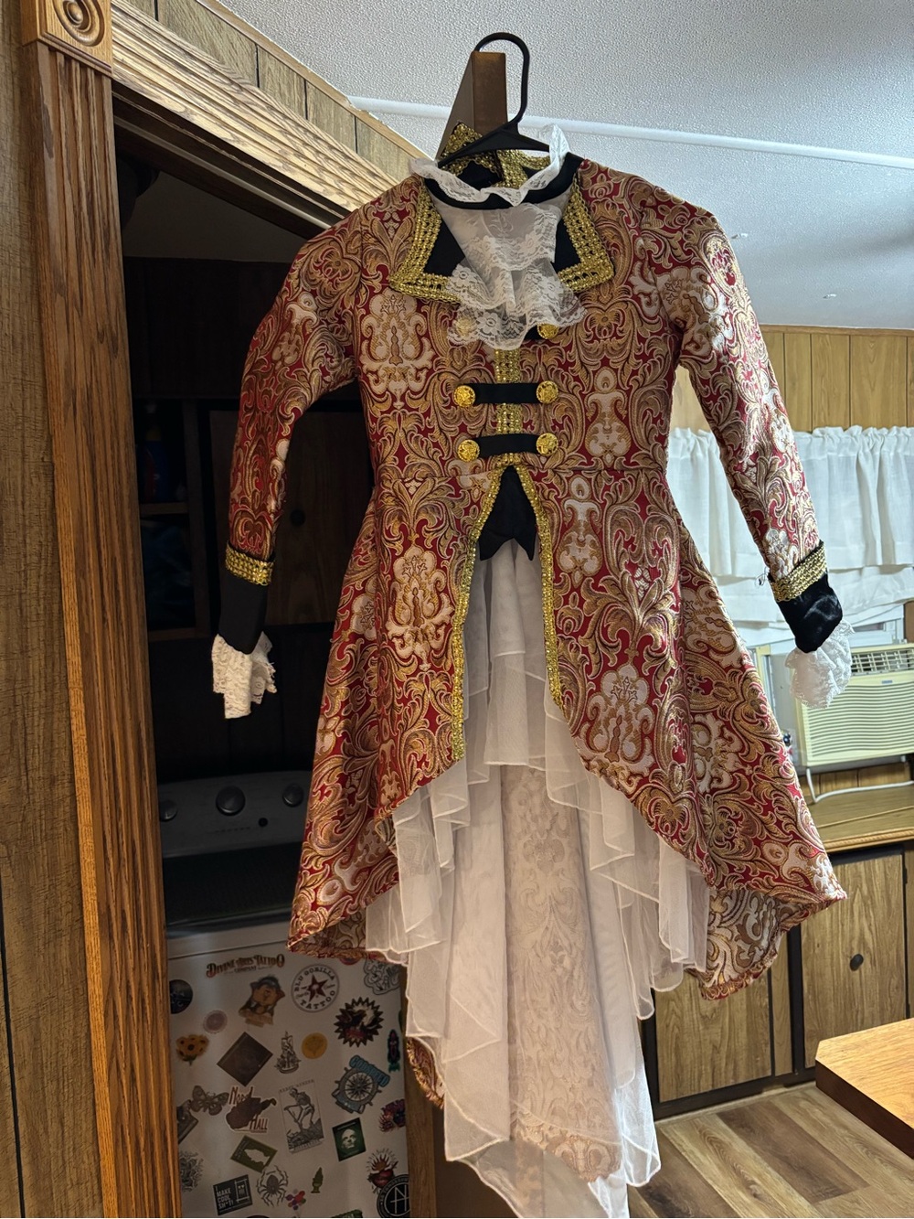 Chasing Fireflies Red and Gold Brocade Theatrical High-Low Costume Coat